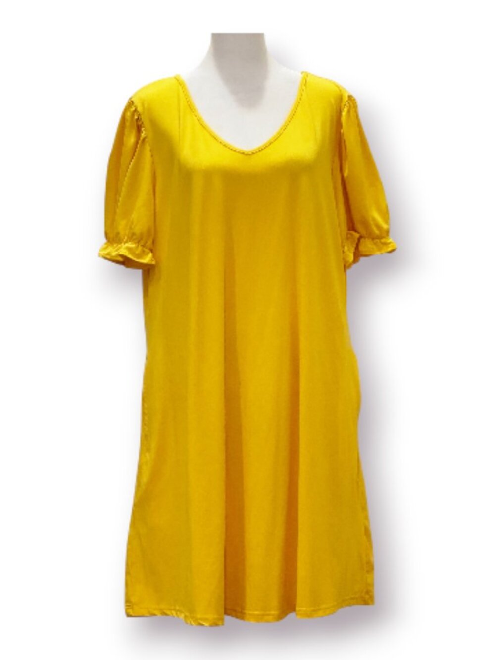 Unbranded Yellow V-Neck Puff Sleeve Dress With Pockets Size 2XL NWOT